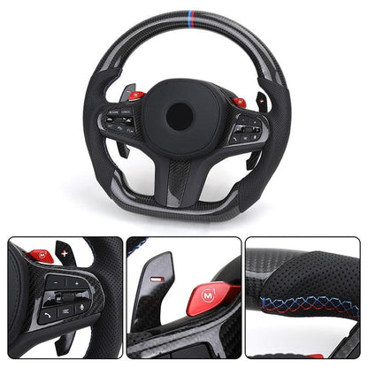 With M1 M2 Button Carbon Half Perforated Leather M Performance Steering Wheel for BMW F10 F30 F20 F32 F80 M4 M3 X1 E84 X5 F15 - YunLexus
