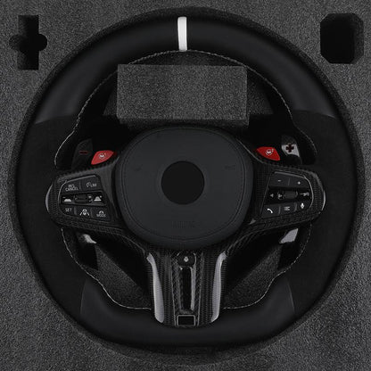 With M1 M2 Button Half Alcantara Leather Steering Wheel for BMW M3 G80 M4 G82 X3 G01 X4 G02 X5 G05 X6 G06 G11 G12 G20 G30 Z4 G29 - YunLexus
