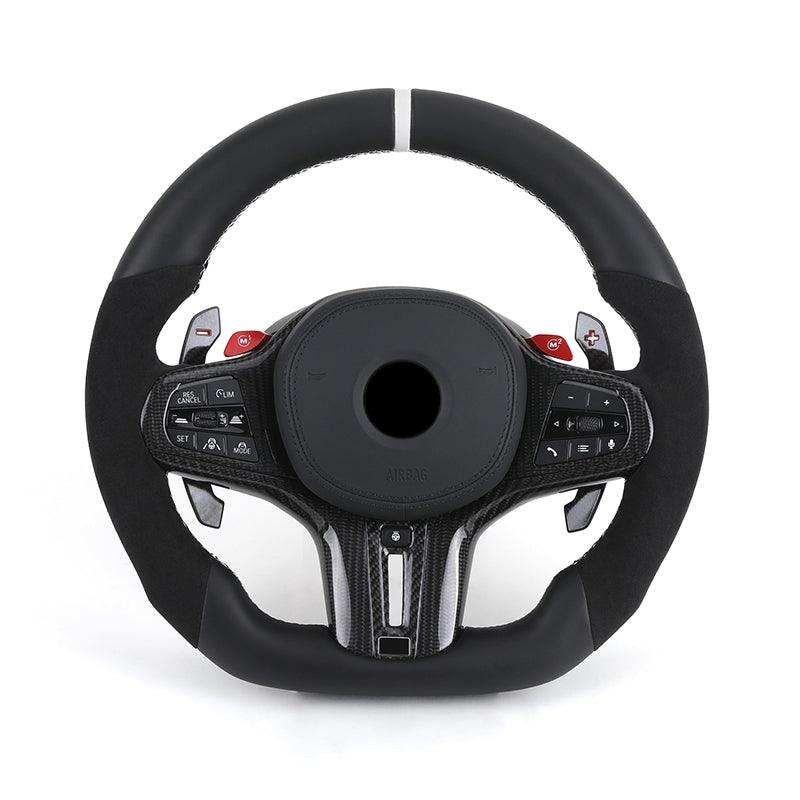 With M1 M2 Button Half Alcantara Leather Steering Wheel for BMW M3 G80 M4 G82 X3 G01 X4 G02 X5 G05 X6 G06 G11 G12 G20 G30 Z4 G29 - YunLexus