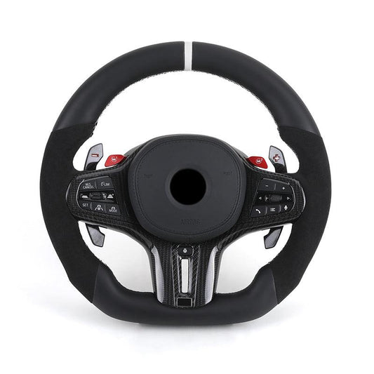 With M1 M2 Button Half Alcantara Leather Steering Wheel for BMW M3 G80 M4 G82 X3 G01 X4 G02 X5 G05 X6 G06 G11 G12 G20 G30 Z4 G29 - YunLexus