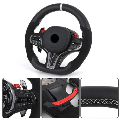 With M1 M2 Button Half Alcantara Leather Steering Wheel for BMW M3 G80 M4 G82 X3 G01 X4 G02 X5 G05 X6 G06 G11 G12 G20 G30 Z4 G29 - YunLexus
