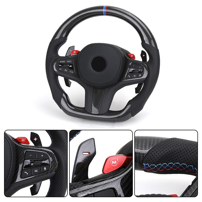 With M1 M2 Button M Sport Volant Lenkrad Carbon Steering Wheel for BMW 3 Series G30 G31 M5 X3 G01 G20 M4 G82 G80 M340i G11 G12 - YunLexus