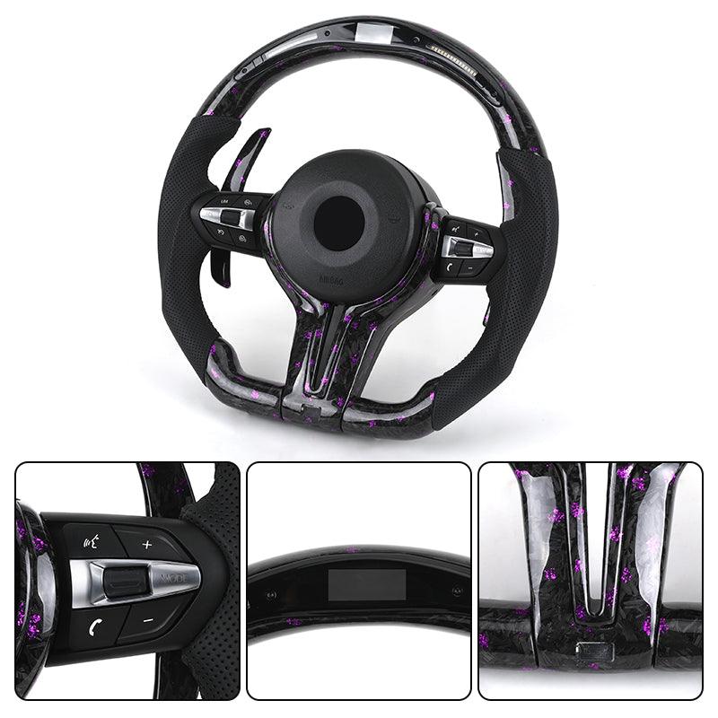 With OBD Led M Sport Volant Lenkrad Purple Forged Carbon Steering Wheel for BMW M4 F82 M2 F82 M5 F90 M3 F80 F30 M5 F10 E90 E92 - YunLexus