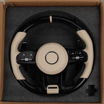 With Piano Black Carbon Fiber Trim Leather Steering Wheel for Mercedes Benz AMG W205 W218 W212 W213 W463 X164 X204 GLS X166 W166 - YunLexus Custom Custom Steering Wheels for Mercedes