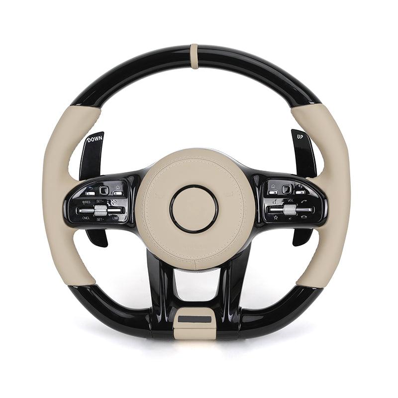 With Piano Black Carbon Fiber Trim Leather Steering Wheel for Mercedes Benz AMG W205 W218 W212 W213 W463 X164 X204 GLS X166 W166 - YunLexus Custom Custom Steering Wheels for Mercedes