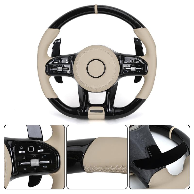 With Piano Black Carbon Fiber Trim Leather Steering Wheel for Mercedes Benz AMG W205 W218 W212 W213 W463 X164 X204 GLS X166 W166 - YunLexus Custom Custom Steering Wheels for Mercedes