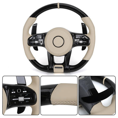 With Piano Black Carbon Fiber Trim Leather Steering Wheel for Mercedes Benz AMG W205 W218 W212 W213 W463 X164 X204 GLS X166 W166 - YunLexus Custom Custom Steering Wheels for Mercedes