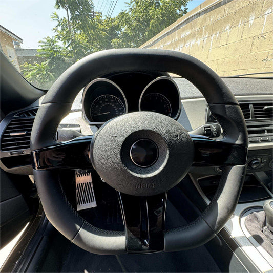 With Piano Black Trim Flat Bottom Full Leather M SPort Steering Wheel for BMW Z4 E85 E86 Roadster - YunLexus