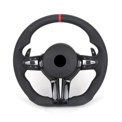 With Piano-black Trim Flat Bottom Half Perforated Leather Steering Wheel for BMW F10 F20 F30 F06 F22 M3 F80 M4 F82 X5 E70 E90 - YunLexus
