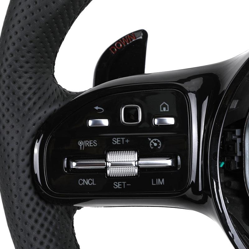 With Piano Black Trim Full Leather Steering Wheel for Mercedes Benz W211 W169 W177 W221 GLS X167 GLA45 X156 Gle 53 AMG GT 2023 - YunLexus Custom Custom Steering Wheels for Mercedes