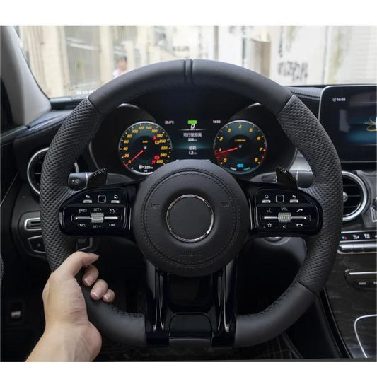With Piano Black Trim Full Leather Steering Wheel for Mercedes Benz W211 W169 W177 W221 GLS X167 GLA45 X156 Gle 53 AMG GT 2023