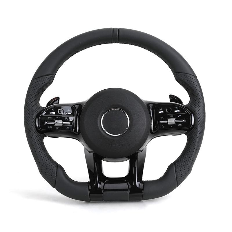 With Piano Black Trim Full Leather Steering Wheel for Mercedes Benz W211 W169 W177 W221 GLS X167 GLA45 X156 Gle 53 AMG GT 2023 - YunLexus Custom Custom Steering Wheels for Mercedes
