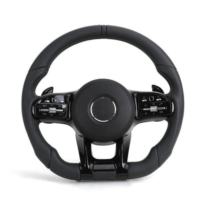 With Piano Black Trim Full Leather Steering Wheel for Mercedes Benz W211 W169 W177 W221 GLS X167 GLA45 X156 Gle 53 AMG GT 2023 - YunLexus Custom Custom Steering Wheels for Mercedes