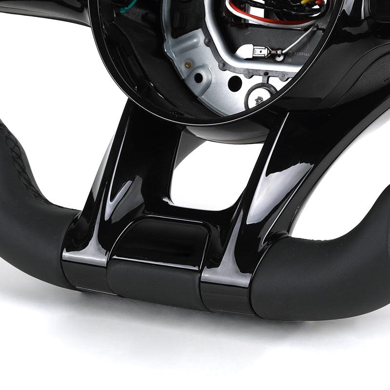 With Piano Black Trim Full Leather Steering Wheel for Mercedes Benz W211 W169 W177 W221 GLS X167 GLA45 X156 Gle 53 AMG GT 2023 - YunLexus Custom Custom Steering Wheels for Mercedes