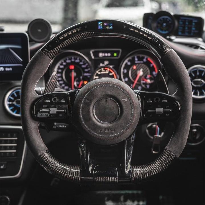 With Piano Black Trim Half Alcantara Carbon LED Steering Wheel for Mercedes Benz W204 W205 W213 W211 W221 X166 GLC X253 G63 AMG - YunLexus Custom Custom Steering Wheels for Mercedes