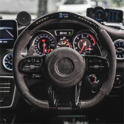 With Piano Black Trim Half Alcantara Carbon LED Steering Wheel for Mercedes Benz W204 W205 W213 W211 W221 X166 GLC X253 G63 AMG - YunLexus Custom Custom Steering Wheels for Mercedes