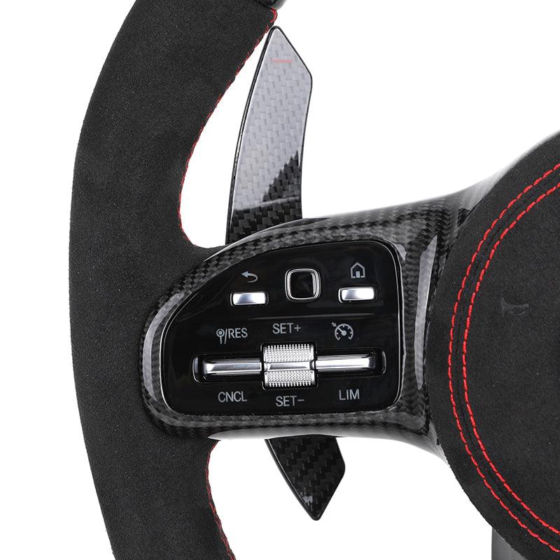 With Piano Black Trim Half Alcantara Carbon LED Steering Wheel for Mercedes Benz W204 W205 W213 W211 W221 X166 GLC X253 G63 AMG - YunLexus Custom Custom Steering Wheels for Mercedes