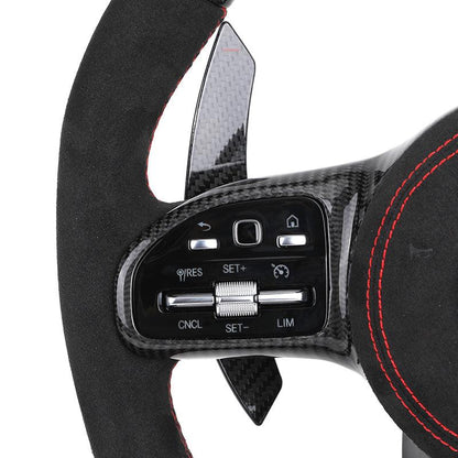 With Piano Black Trim Half Alcantara Carbon LED Steering Wheel for Mercedes Benz W204 W205 W213 W211 W221 X166 GLC X253 G63 AMG - YunLexus Custom Custom Steering Wheels for Mercedes
