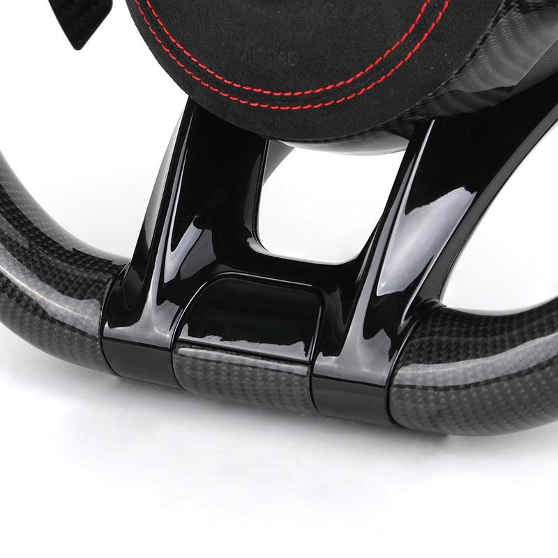 With Piano Black Trim Half Alcantara Carbon LED Steering Wheel for Mercedes Benz W204 W205 W213 W211 W221 X166 GLC X253 G63 AMG - YunLexus Custom Custom Steering Wheels for Mercedes