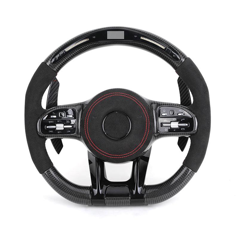 With Piano Black Trim Half Alcantara Carbon LED Steering Wheel for Mercedes Benz W204 W205 W213 W211 W221 X166 GLC X253 G63 AMG - YunLexus Custom Custom Steering Wheels for Mercedes