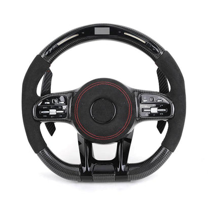 With Piano Black Trim Half Alcantara Carbon LED Steering Wheel for Mercedes Benz W204 W205 W213 W211 W221 X166 GLC X253 G63 AMG - YunLexus Custom Custom Steering Wheels for Mercedes