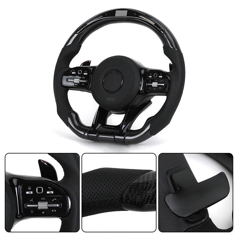 With Piano Black Trim Half Leather Carbon LED Steering Wheel for Mercedes Benz W205 W246 C117 C217 W166 X166 W164 W221 W222 AMG - YunLexus Custom Custom Steering Wheels for Mercedes