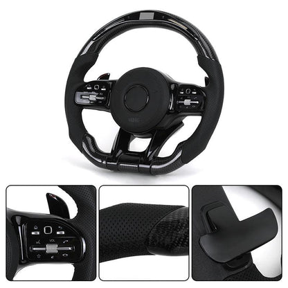 With Piano Black Trim Half Leather Carbon LED Steering Wheel for Mercedes Benz W205 W246 C117 C217 W166 X166 W164 W221 W222 AMG - YunLexus Custom Custom Steering Wheels for Mercedes