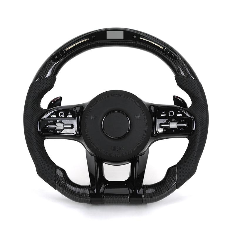 With Piano Black Trim Half Leather Carbon LED Steering Wheel for Mercedes Benz W205 W246 C117 C217 W166 X166 W164 W221 W222 AMG - YunLexus Custom Custom Steering Wheels for Mercedes
