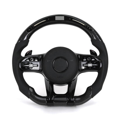 With Piano Black Trim Half Leather Carbon LED Steering Wheel for Mercedes Benz W205 W246 C117 C217 W166 X166 W164 W221 W222 AMG - YunLexus Custom Custom Steering Wheels for Mercedes