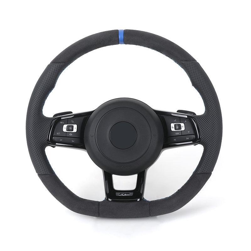 With Piano-black Trim Half Perforated Leather Alcantara Steering Wheel for VW Polo Golf 6 7 7.5 8 R MK6 Mk7 GTI Passat B6 B7 CC - YunLexus Custom Custom Steering Wheels for VW