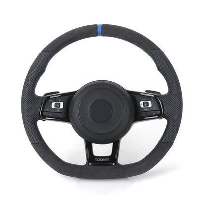 With Piano-black Trim Half Perforated Leather Alcantara Steering Wheel for VW Polo Golf 6 7 7.5 8 R MK6 Mk7 GTI Passat B6 B7 CC - YunLexus Custom Custom Steering Wheels for VW