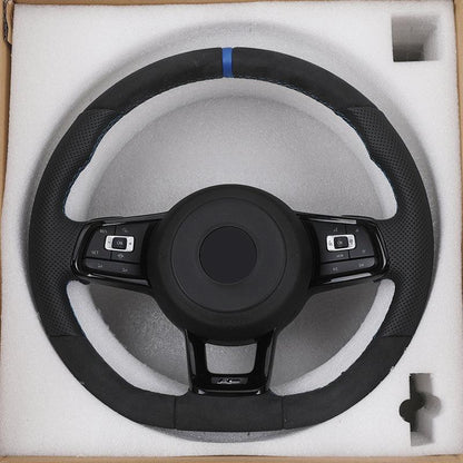 With Piano-black Trim Half Perforated Leather Alcantara Steering Wheel for VW Polo Golf 6 7 7.5 8 R MK6 Mk7 GTI Passat B6 B7 CC - YunLexus Custom Custom Steering Wheels for VW