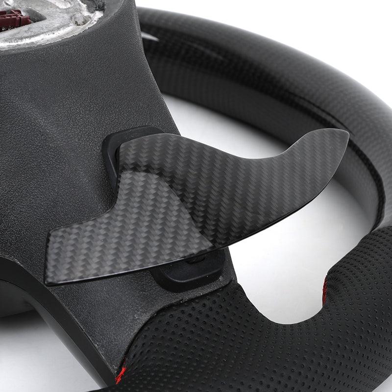 With Piano Black Trim Half Perforated Leather Carbon LED Steering Wheel for Mercedes W204 W205 C180 W221 W222 W213 C43 C63 AMG - YunLexus Custom Custom Steering Wheels for Mercedes