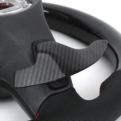 With Piano Black Trim Half Perforated Leather Carbon LED Steering Wheel for Mercedes W204 W205 C180 W221 W222 W213 C43 C63 AMG - YunLexus Custom Custom Steering Wheels for Mercedes