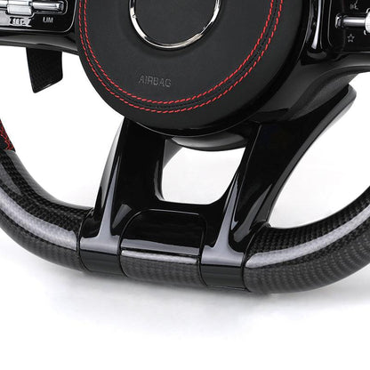 With Piano Black Trim Half Perforated Leather Carbon LED Steering Wheel for Mercedes W204 W205 C180 W221 W222 W213 C43 C63 AMG - YunLexus Custom Custom Steering Wheels for Mercedes