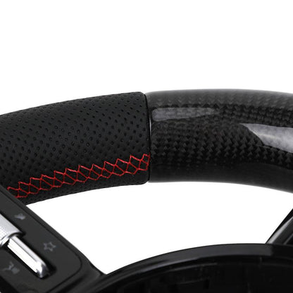 With Piano Black Trim Half Perforated Leather Carbon LED Steering Wheel for Mercedes W204 W205 C180 W221 W222 W213 C43 C63 AMG - YunLexus Custom Custom Steering Wheels for Mercedes
