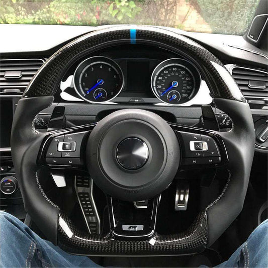 With Piano Black Trim R Line Half Leather Carbon Fiber Steering Wheel for VW Volkswagen Golf R 5 6 7 MK5 MK6 MK7 Gti Passat CC