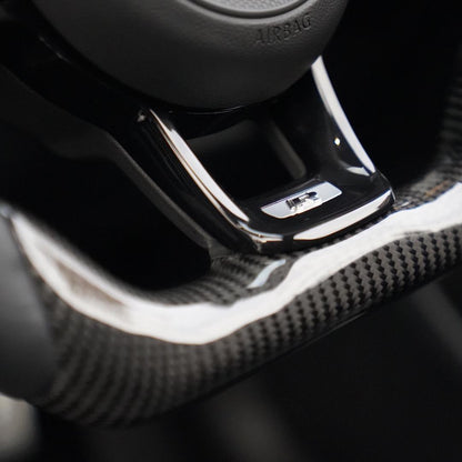 With Piano Black Trim R Line Half Leather Carbon Fiber Steering Wheel for VW Volkswagen Golf R 5 6 7 MK5 MK6 MK7 Gti Passat CC - YunLexus Custom Custom Steering Wheels for Volkswagen