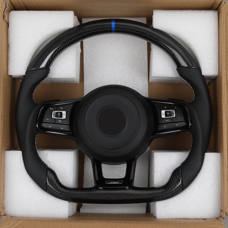 With Piano Black Trim R Line Half Leather Carbon Fiber Steering Wheel for VW Volkswagen Golf R 5 6 7 MK5 MK6 MK7 Gti Passat CC - YunLexus Custom Custom Steering Wheels for Volkswagen