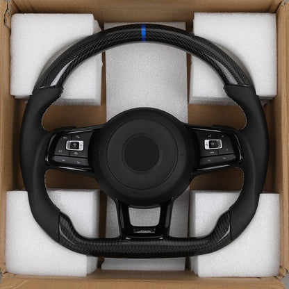 With Piano Black Trim R Line Half Leather Carbon Fiber Steering Wheel for VW Volkswagen Golf R 5 6 7 MK5 MK6 MK7 Gti Passat CC - YunLexus Custom Custom Steering Wheels for Volkswagen