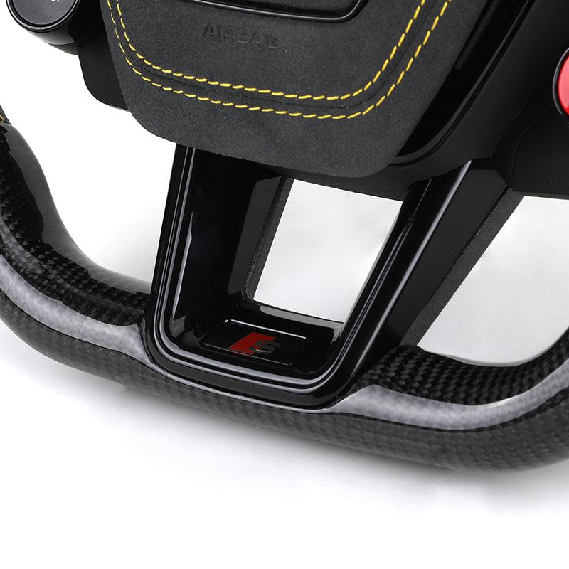 With R8 Start Button & Drive Select Half Alcantara Carbon LED Steering Wheel for Audi A3 A4 A5 A6 C7 C8 B9 S3 RS3 RS4 RS5 RS7 8V