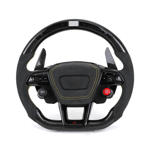 With R8 Start Button & Drive Select Half Alcantara Carbon LED Steering Wheel for Audi A3 A4 A5 A6 C7 C8 B9 S3 RS3 RS4 RS5 RS7 8V