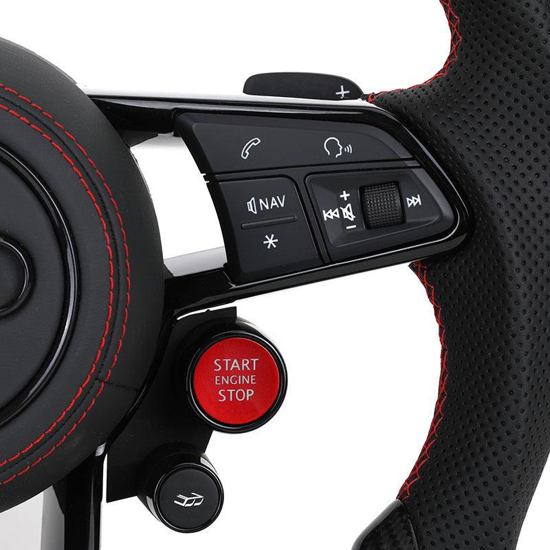 With R8 Start Button & Drive Select Half Perforated Carbon Steering Wheel for Audi A3 A4 A5 A6 C7 C8 Q3 Q5 Q7 4L SQ5 SQ8 TTRS