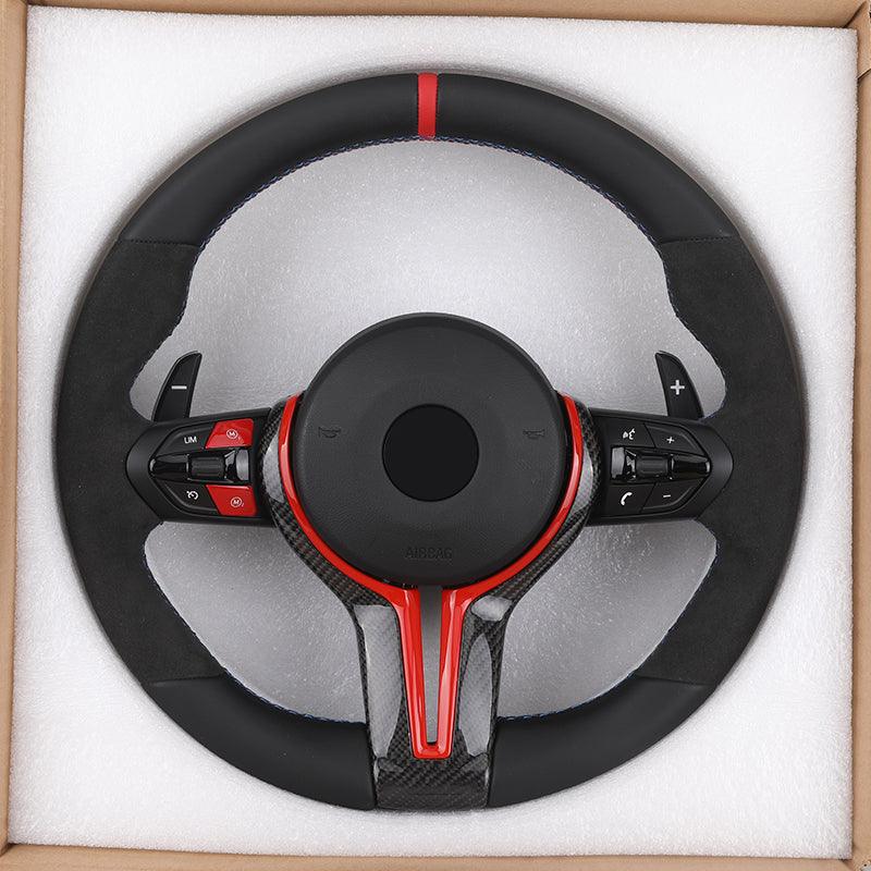 With Red Carbon Trim Half Alcantara M Sport Steering Wheel for BMW F10 F30 F40 M3 F80 M4 F82 M5 F90 X5 F15 X6 E71 F16 E60 E90 - YunLexus