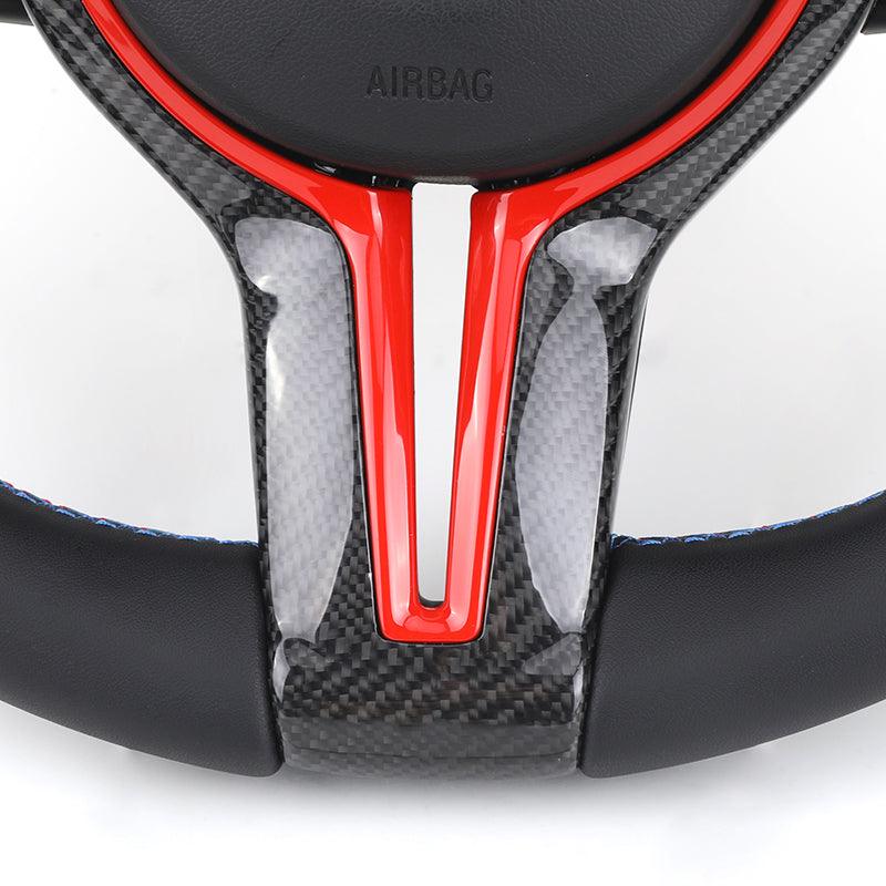 With Red Carbon Trim Half Alcantara M Sport Steering Wheel for BMW F10 F30 F40 M3 F80 M4 F82 M5 F90 X5 F15 X6 E71 F16 E60 E90 - YunLexus