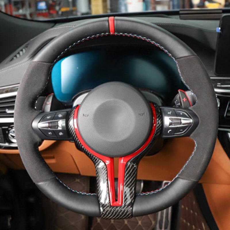 With Red Carbon Trim Half Alcantara M Sport Steering Wheel for BMW F10 F30 F40 M3 F80 M4 F82 M5 F90 X5 F15 X6 E71 F16 E60 E90 - YunLexus