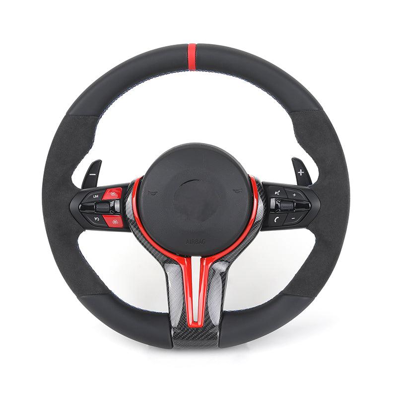 With Red Carbon Trim Half Alcantara M Sport Steering Wheel for BMW F10 F30 F40 M3 F80 M4 F82 M5 F90 X5 F15 X6 E71 F16 E60 E90 - YunLexus