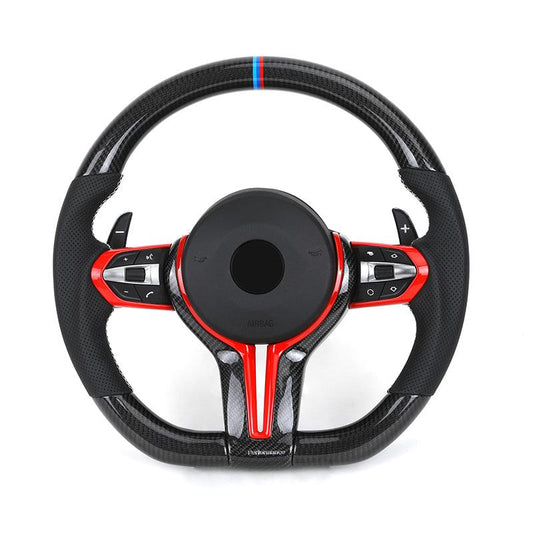 With Red Insert Trim Half Leather Carbon Steering Wheel for BMW F Series F10 F20 F30 F32 M3 F80 M5 F90 X5 F15 E70 E87 E90 E92 - YunLexus