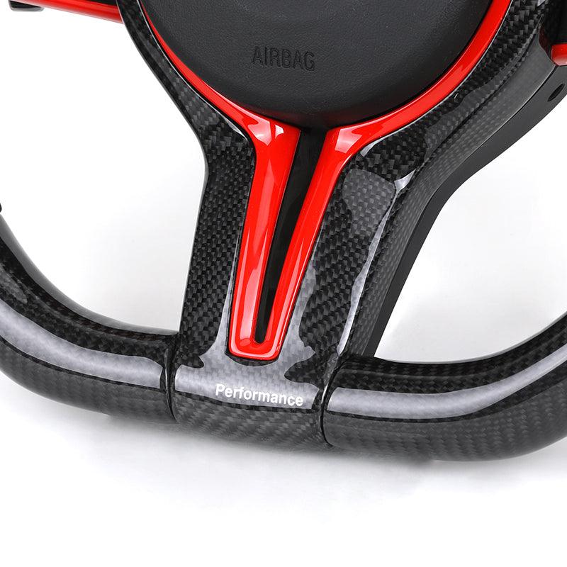 With Red Insert Trim Half Leather Carbon Steering Wheel for BMW F Series F10 F20 F30 F32 M3 F80 M5 F90 X5 F15 E70 E87 E90 E92 - YunLexus