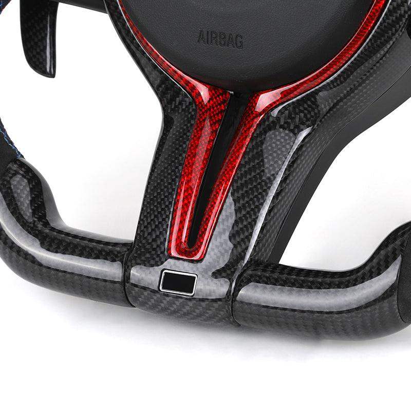 With Red M1 M2 Button Alcantara Carbon LED Steering Wheel for BMW F10 F30 F31 F32 X5M F97 M2 F87 M3 F80 M4 F82 M5 F90 E70 E90 - YunLexus